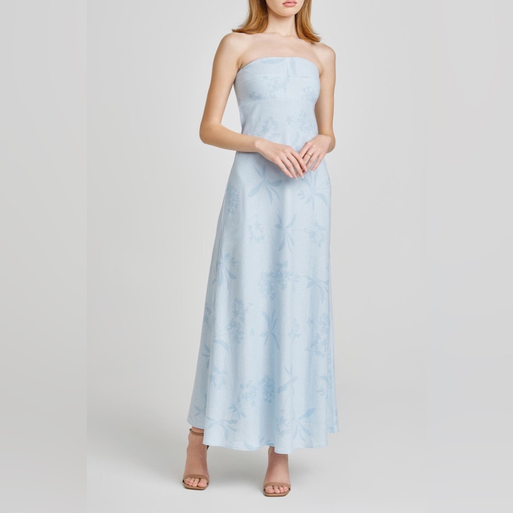 WAYF All Yours Floral Jacquard Strapless Linen Blend Maxi SZ MED